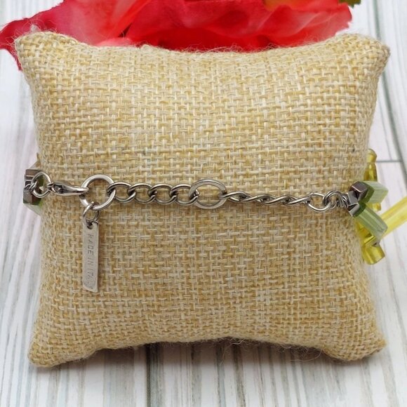 Coccinelle Silver Tone & Green Plastic Modern Art to Wear Bracelet 8" - Picture 3 of 11